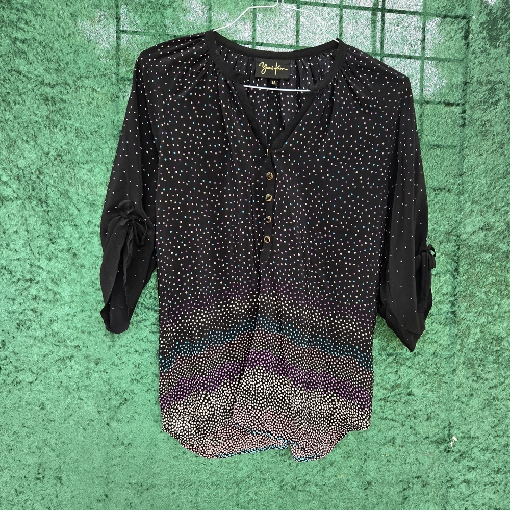 Yumi Kim Black and Purple Dotted Blouse